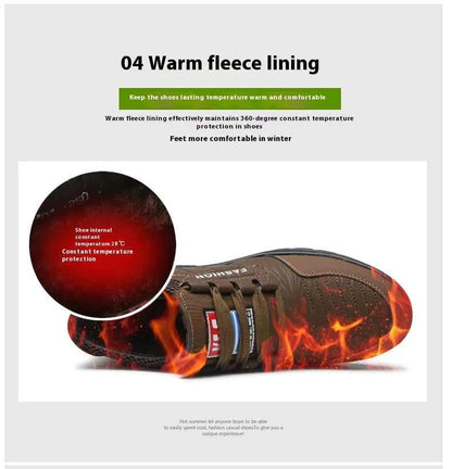 FUQIAO Hot Fur Men's Casual Shoes Warm Flats British Style Leather Footwear Comfort Non-slip Winter Boots Men Plus Size 46