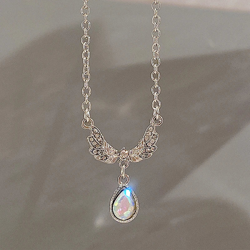 Korean Fashion Pink Crystal Heart Bow Tie Pendant Necklace Silver Color Chain Neck Necklace for Women Wedding Aesthetic Jewelry