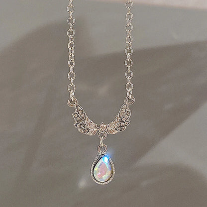 Korean Fashion Pink Crystal Heart Bow Tie Pendant Necklace Silver Color Chain Neck Necklace for Women Wedding Aesthetic Jewelry