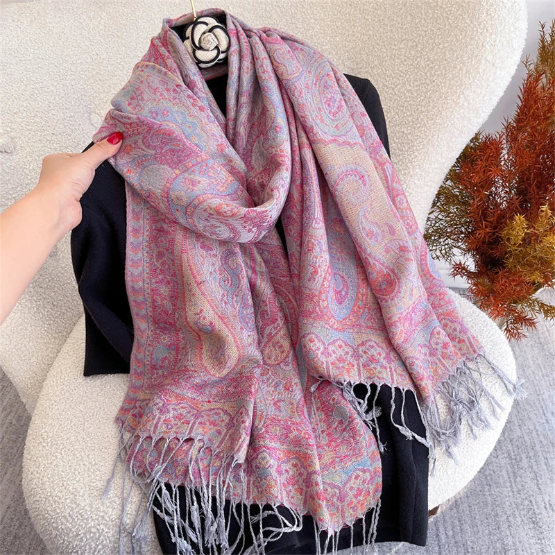Autumn Bohemian Ethnic Paisley Cashmere Shawls Scarf for Women Warm Jacquard Pashmina Scarves Print Design Lady Foulard Stoles - AMULET RING STORE