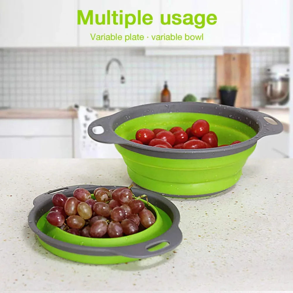 Silicone Round Folding Vegetable Fruits Washing Drain Basket Collapsible Colander Strainer Basket Kitchen Gadgets - AMULET RING STORE