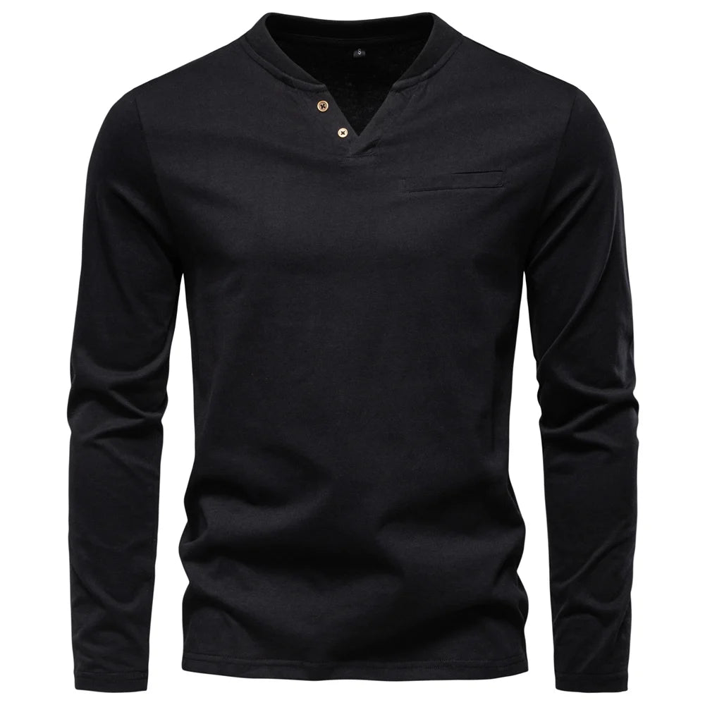 AIOPESON High Quality Men's long sleeve t-shirt Fashion pure cotton henley collar long t shirt man polera manga larga hombre