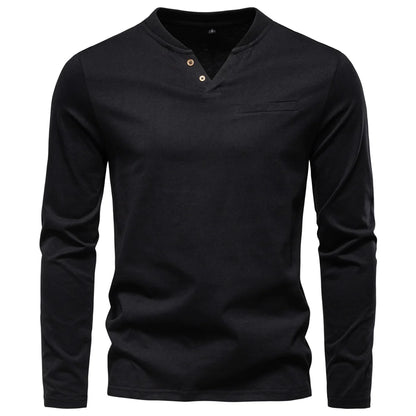 AIOPESON High Quality Men's long sleeve t-shirt Fashion pure cotton henley collar long t shirt man polera manga larga hombre
