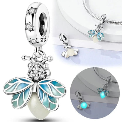 S925 Silver Glow-in-the-dark Firefly Charm Pendant Fit Original Charms Bracelet Gift Beads for Women Diy Fine Jewelry Gifts - AMULET RING STORE