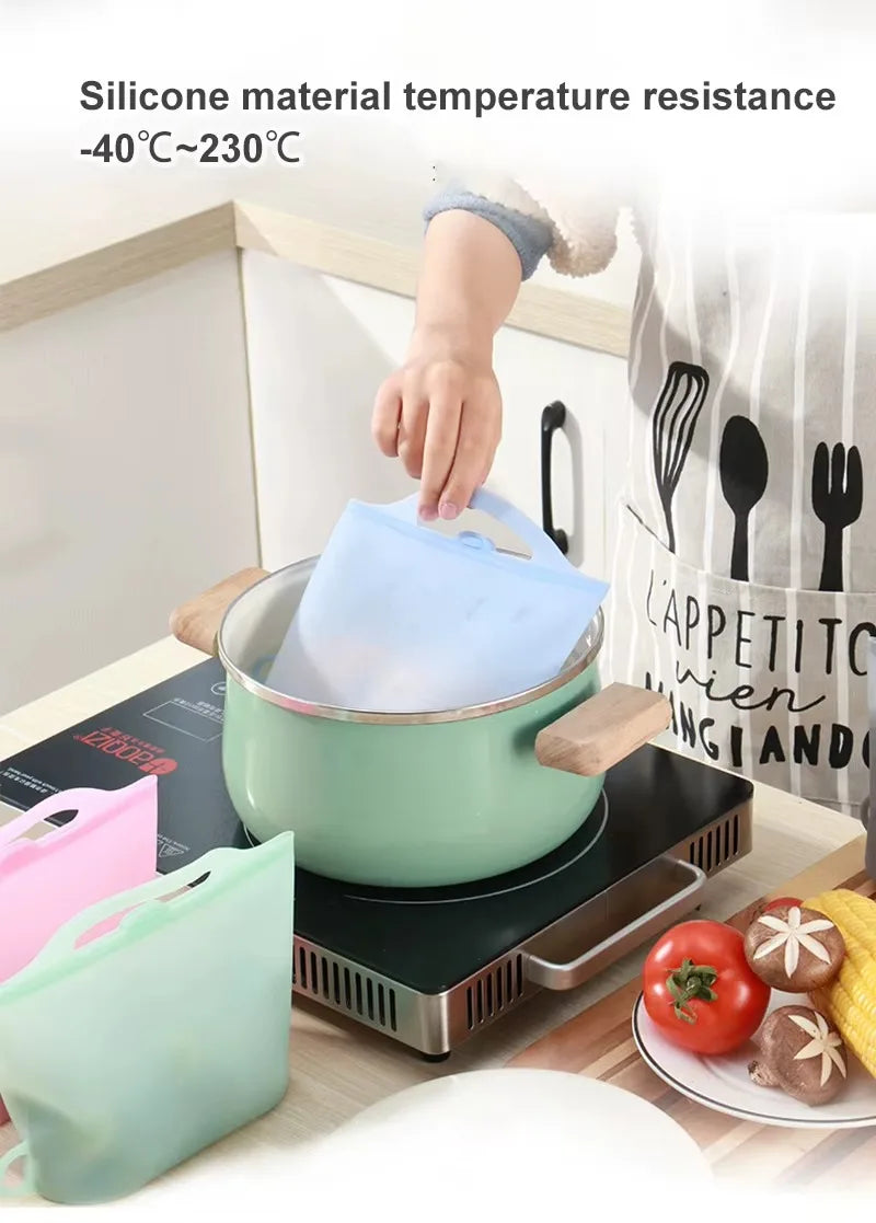 Silicone Zipper Bag,Reusable Multifunctional Fresh-keeping Storage Bag,Refrigerator Cooler Bags,Picnic Box(1000ml;1200ml) - AMULET RING STORE