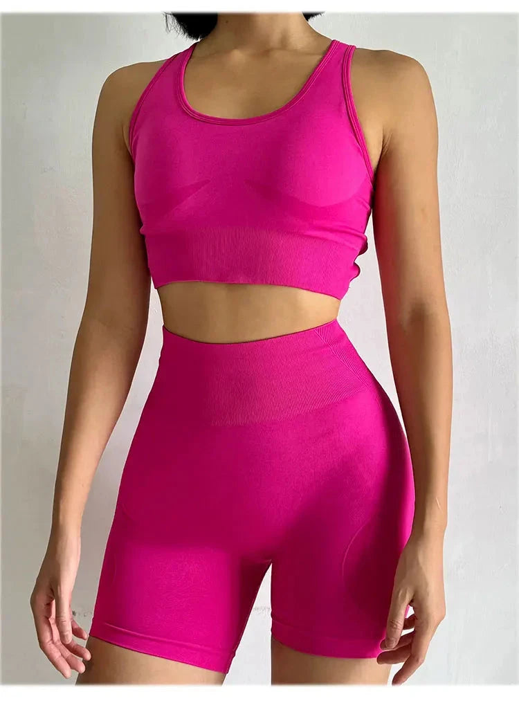 High Waist Seamless Fitness Suit Shockproof Sports Bra Women Quick-drying Training for Lifting Buttocks Three-point Shorts Sets