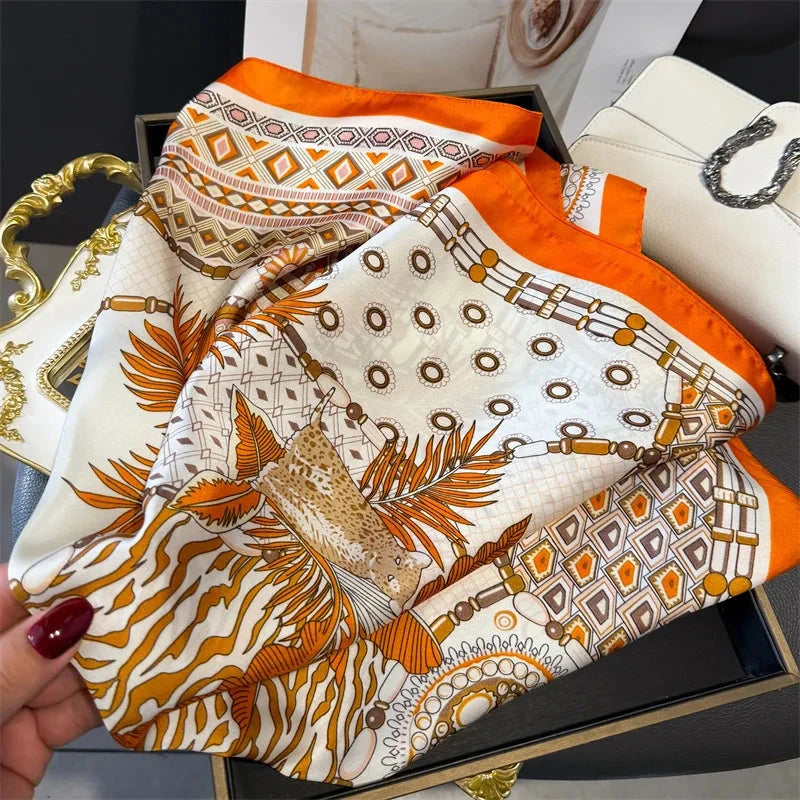 Luxury Fashion Print Square Scarf Women Soft Satin Scarves Bandana Hijab Neckerchief Shawl Kerchief Hair Band Foulard Lady - AMULET RING STORE
