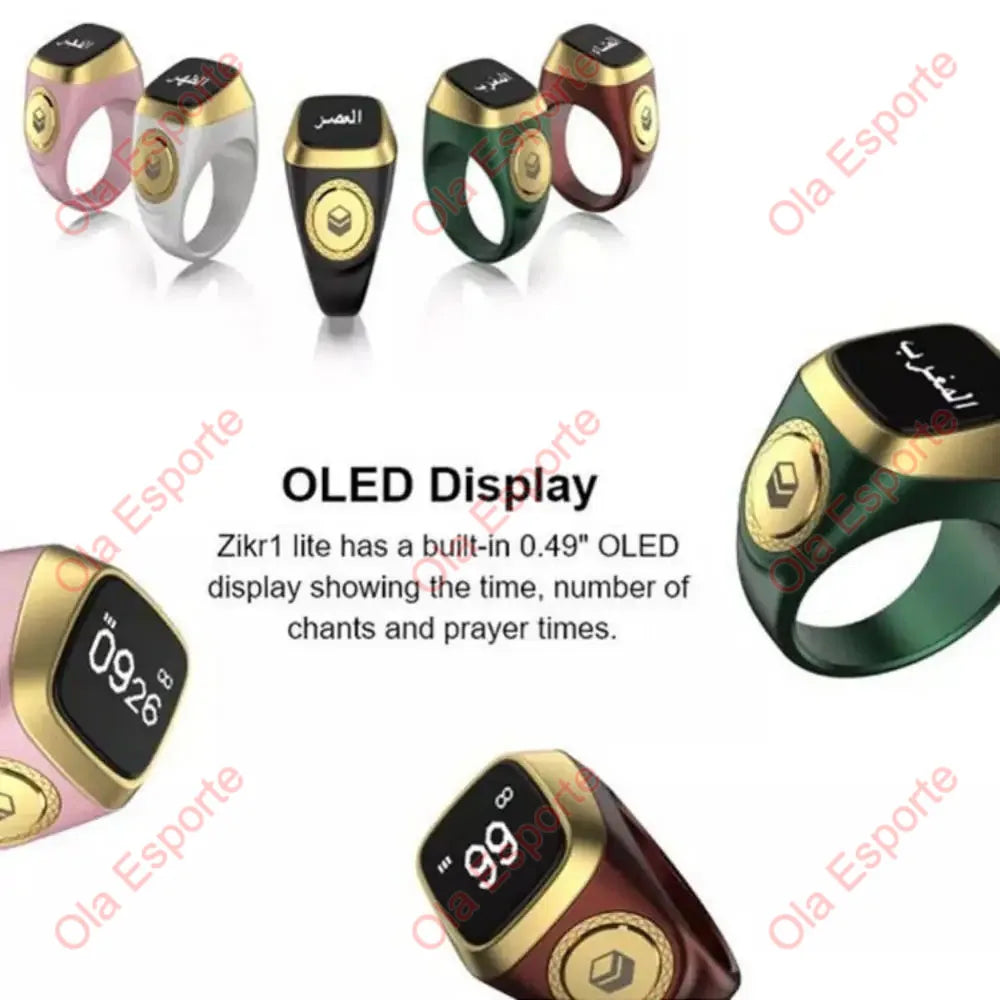 Qibla Smart Tasbih Tally Counter for Muslims Zikr Ring Digital Tasbeeh 5 Prayer Time Vibration Reminder Waterproof Qibla Subhah