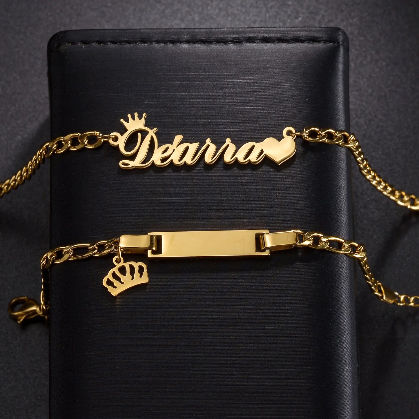 Custom Engrave Children's Name Bracelet 35cm Necklace Stainless Steel Jewelry Sets for Kids Baby Personlized Crown Birthday Gift