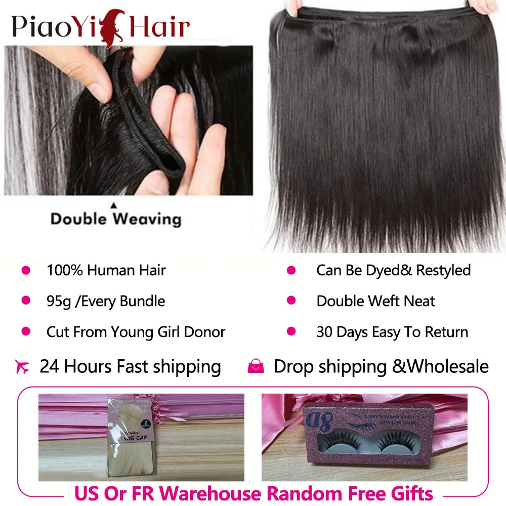 12A Double Drawn Straight Human Hair Bundle 100% Raw Human Hair 20 22 24Inch Unprocessed Virgin Human Hair Extension Top Quality