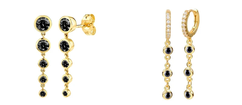 925 Sterling Silver Needle Fashion Round Pendant Small Earrings Luxury Gold Hoop Earrings for Women Premium Black Jewelry Gifts - AMULET RING STORE