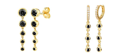 925 Sterling Silver Needle Fashion Round Pendant Small Earrings Luxury Gold Hoop Earrings for Women Premium Black Jewelry Gifts - AMULET RING STORE