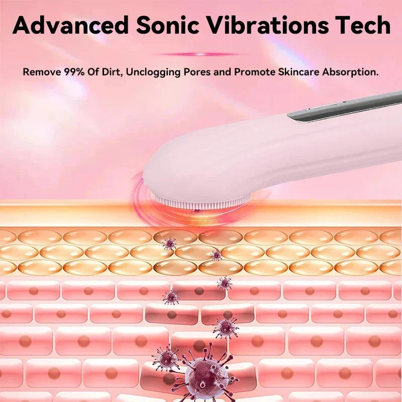 Sonic Facial Cleaning Brush Scrubber Waterproof Exfoliating Vibration Heating Compress Brush Deep Clean Face Cleaner Skin Care