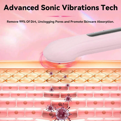 Sonic Facial Cleaning Brush Scrubber Waterproof Exfoliating Vibration Heating Compress Brush Deep Clean Face Cleaner Skin Care