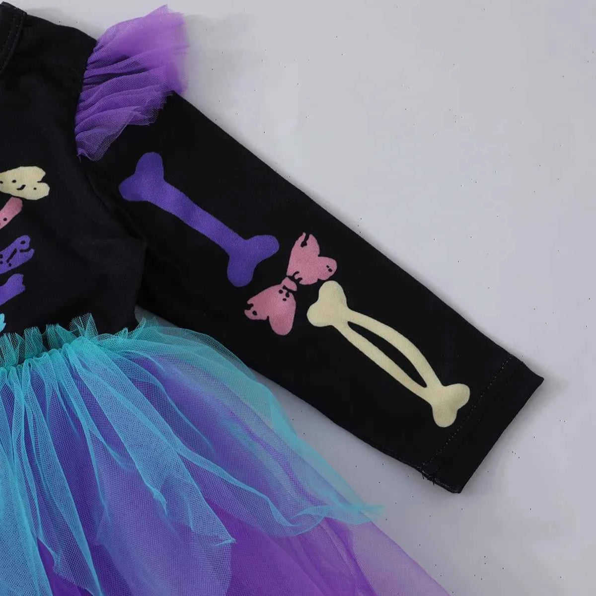 New Baby Girls Cute Cartoon Halloween Dress Long Sleeves Spliced Mesh Yarn Irregular Dress  Autumn Princess Party Tutu Dresses