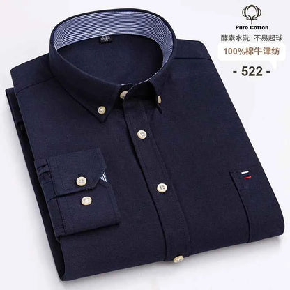 100% Cotton Oxford Men's Shirts Long Sleeves Plaid Soft Regular Fit Formal Dress Shirt Pocket Social Blouse Male Clothes S-7XL
