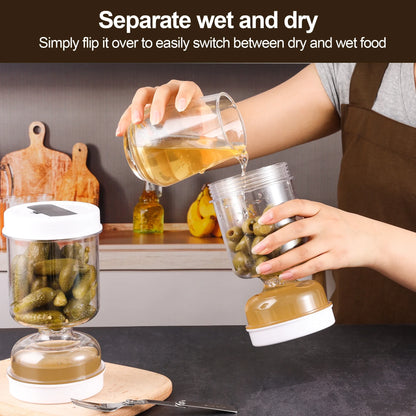 Pickle Olive Hourglass Jar Dry and Wet Dispenser with Strainer Flip Can for Food Storage Cucumber Olives Kitchen Supplies Tool - AMULET RING STORE