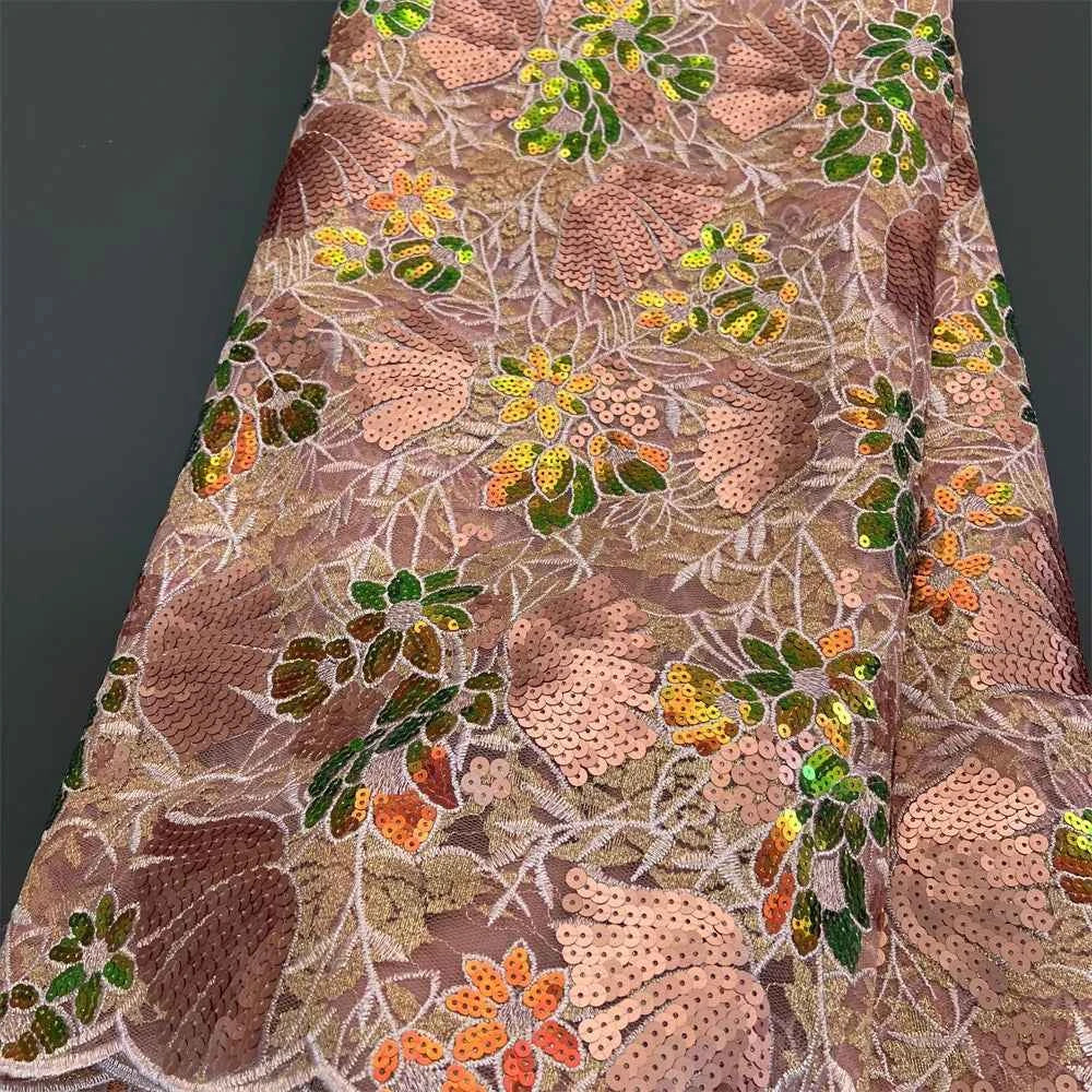 2025African Nigerian French Guipure Tulle Lace Fabric 3DSequins Beaded Embroidery for Luxury Wedding Party Evening Dresses 5Yard