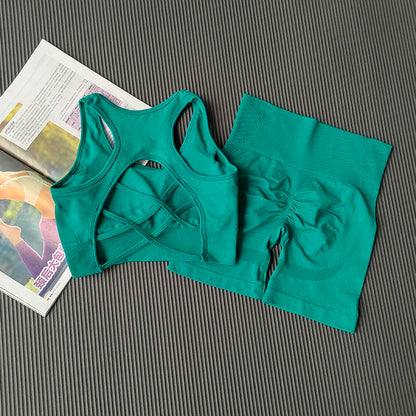 High Waist Seamless Fitness Suit Shockproof Sports Bra Women Quick-drying Training for Lifting Buttocks Three-point Shorts Sets