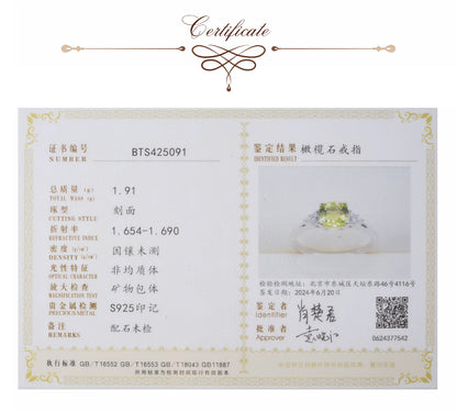 Potiy 1.1ct Genuine Natural Peridot 925 Sterling Silver Solitaire Ring for Woman Fashion Gemstone Fine Jewelry Wedding