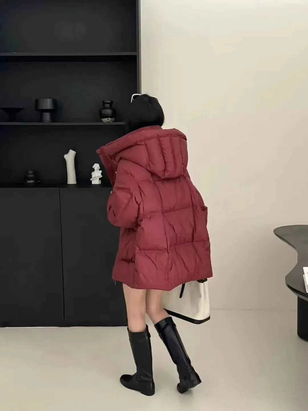 Puff Down Jacket Women's Winter Jacket Padded New Outerwear Hooded Versatile Loose Padding Thickened White Duck Down Warm Coat