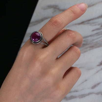 Luxury Vintage Ring Natural Amethyst Rings S925 Silver Jewelry Wedding Anniversary Party Ring Gifts for Women