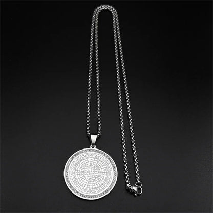 Muslim Arabic Quran Round Medal Pendant Necklace for Men Women Stainless Steel Gold Color Islamic Amulet Male Chain Jewelry
