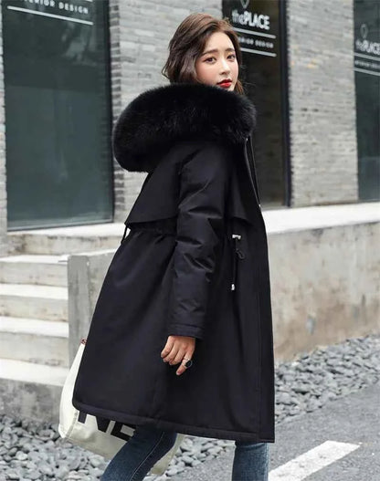 Winter Jacket 2025 New Women Parka Clothes Long Coat Wool Liner Hooded Jacket Fur Collar Thick Warm Snow Wear Padded Parka 6XL