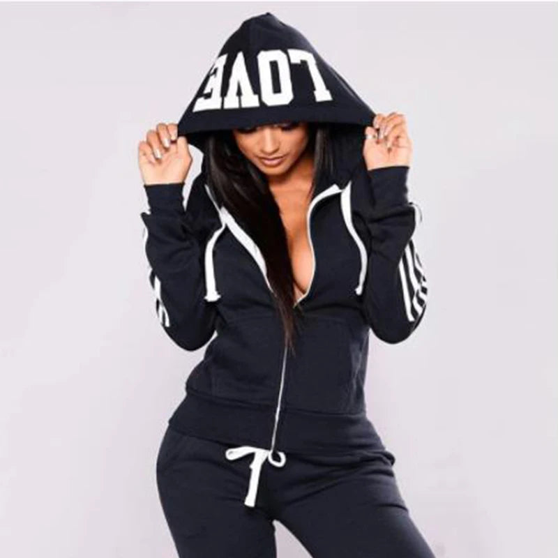 2023 Women's Sports Set Three Stripe Sweater Two Piece Jogging Set Casual Zip Hoodie+Sports Pants Sports Shirt Jogging Set