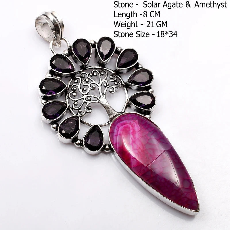 Genuine Blue Topaz Citrine Glass Agate Jasper Amethyst Pendant