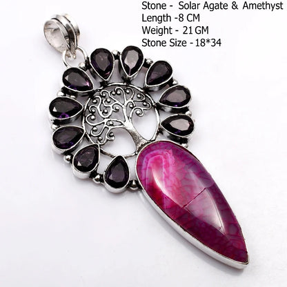 Genuine Blue Topaz Citrine Glass Agate Jasper Amethyst Pendant