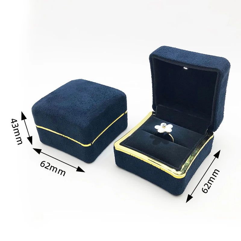 New in LED Light Jewelry Box Ring Earrings Earnail Pendant Organizer Imitation Leather Velvet Decorative Gold Frame Storage Box - AMULET RING STORE