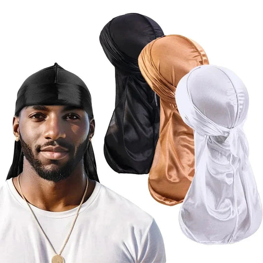 3PCS/LOT Long Durag Silk Satin Bandanas Cap Turban Hat Wigs Biker Headwrap Chemo Cap Pirate Hat Men Women Hair Accessories - AMULET RING STORE