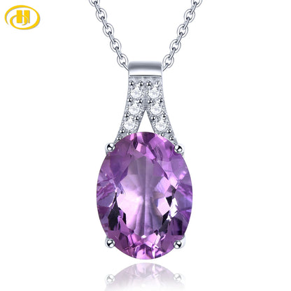 Natural Amethyst Sterling Silver S925 Rhodium Plated 8.5 Carats Genuine Birthstone Big Size Quarts Birthday Gift for Women