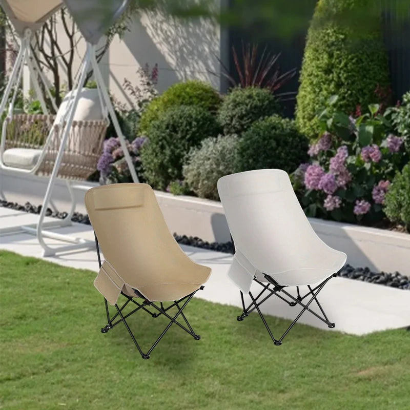 Moon shaped semi recliner folding chair with outdoor handbag, waist and back cushion with side pockets, durable and long-lasting - AMULET RING STORE