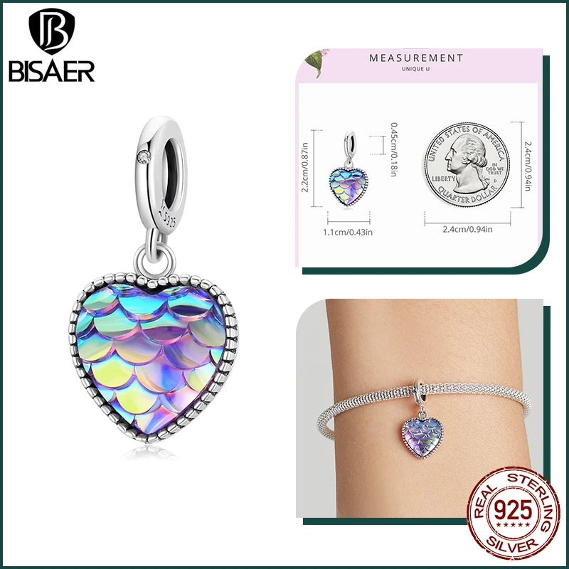 BISAER 925 Sterling Silver Charm Ocean Style Fish Dolphin Mermaid Shell Blue CZ Bead For Necklace&Bracelet DIY Fine Jewelry Gift - AMULET RING STORE