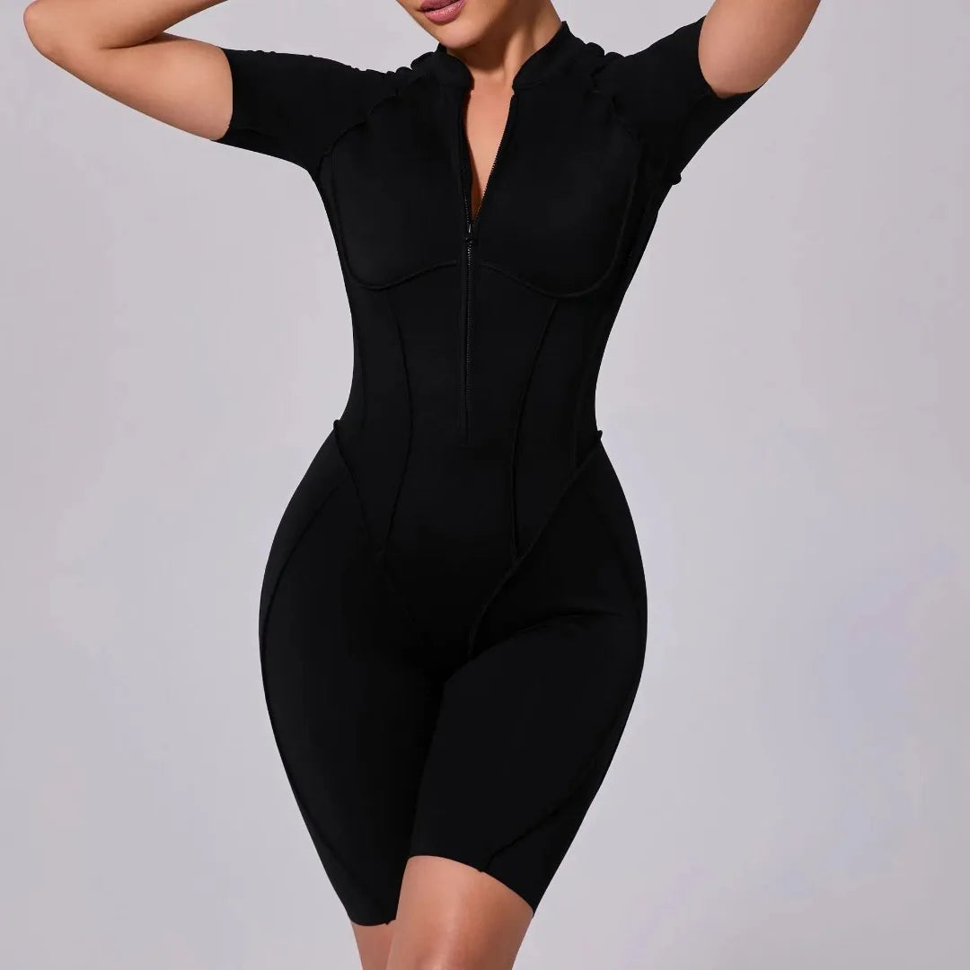 Seamless Yoga Jumpsuit Sports Fitness Backless Tight Zipper Long-sleeved One-Piece Workout Clothes Gym Leggings Sportswear