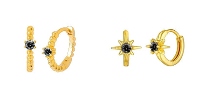 925 Sterling Silver Needle Fashion Round Pendant Small Earrings Luxury Gold Hoop Earrings for Women Premium Black Jewelry Gifts - AMULET RING STORE