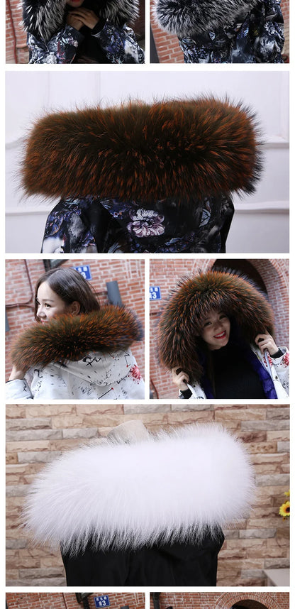 Raccoon Fur Collar 100% Real Fur Fashion Scarves For Ladies Neck Warmer Women Winter Natural Fur Scarf Decor White Fur Scarf