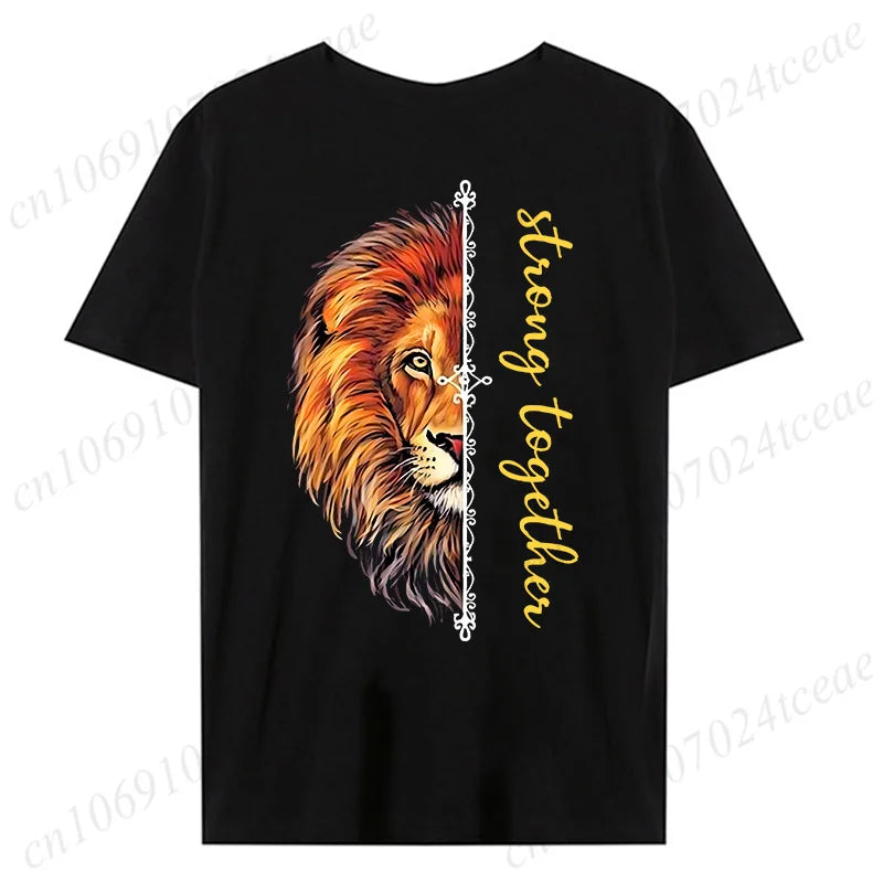 Fashion Valentine's Day Tees Shirt Lion Animal Back Print Graphic Y2k Tops Lover Couples Matching T-shirt Men & Women Clothing - AMULET RING STORE