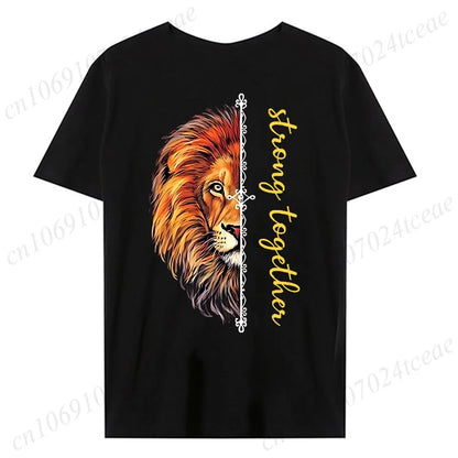 Fashion Valentine's Day Tees Shirt Lion Animal Back Print Graphic Y2k Tops Lover Couples Matching T-shirt Men & Women Clothing - AMULET RING STORE