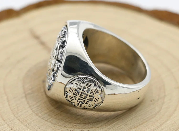 Vintage Thai Silver Nine Palaces Eight Trigrams Twelve Zodiac Signs Rotating Index Finger Ring