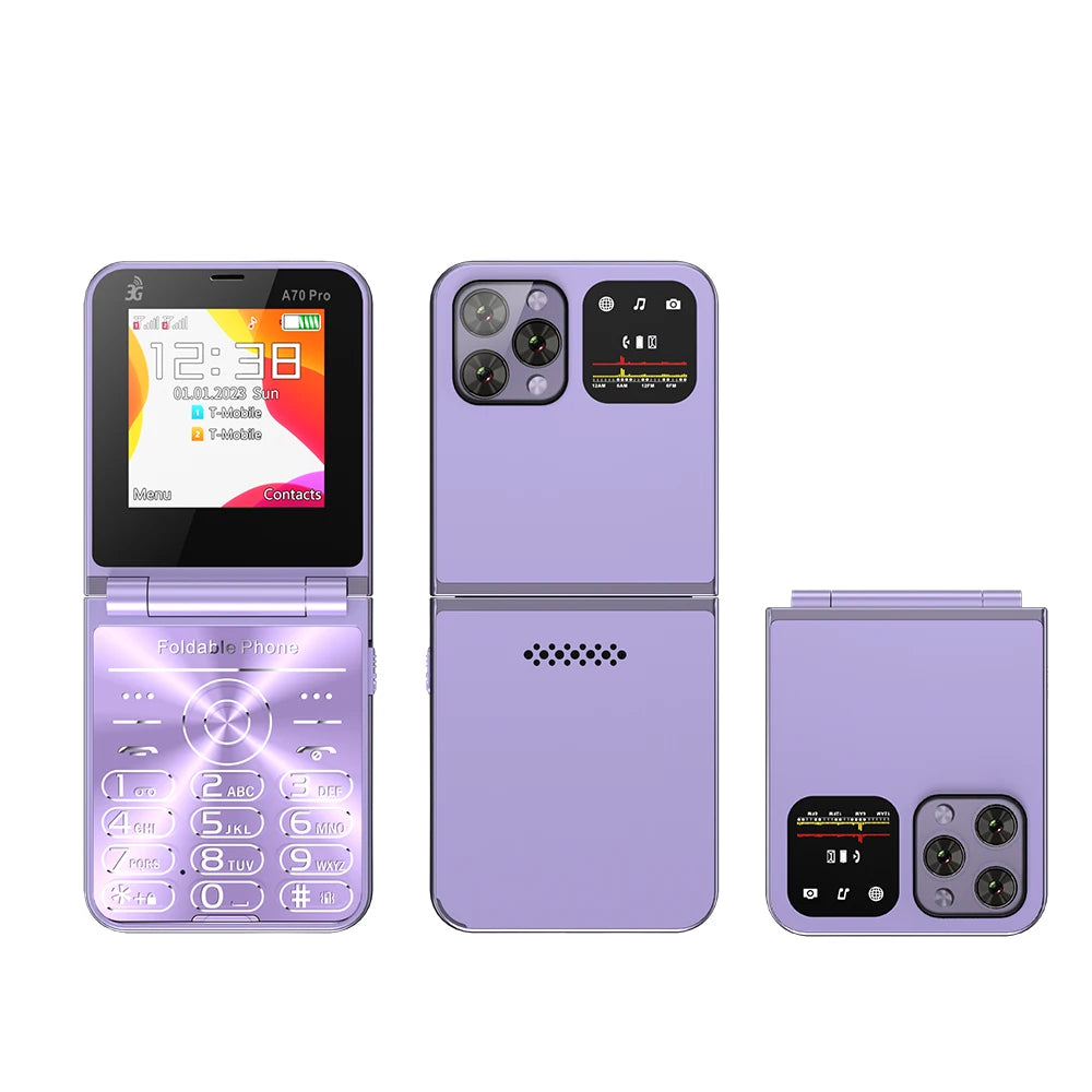 SERVO A70 Pro 3G Network Foldable Phone Speed Dial Call Recording FM Radio Flashlight Key 2.6" Screen Flip Phones 2 SIM Standby