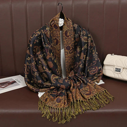 Fashion Autumn Colorful Cashmere Scarf Shawl for Women Pashmina Floral Wrap Female Thick Blanket Soft Bufanda Kerchief