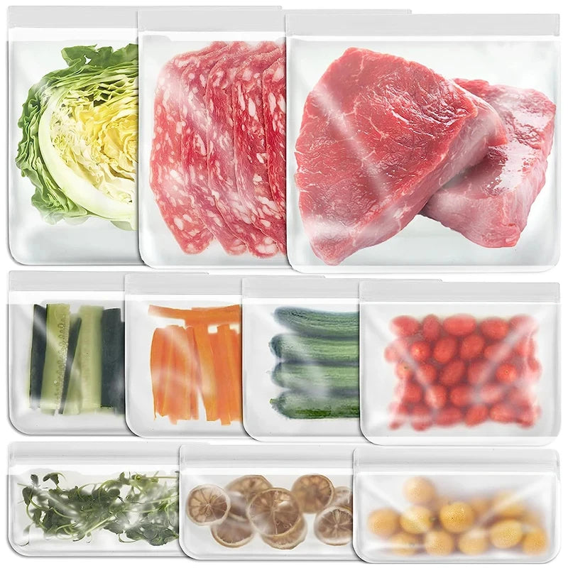 1/5/10 Pcs Reusable Ziplock Silicone Bags Dishwasher Safe Freezer Bag Lunch Bag Sandwich Bags BPA Free for Food Storage Home - AMULET RING STORE