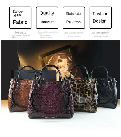 Genuine Leather Women Handbags New Tote Bag Fashion Crocodile Print Bucket Bag Retro Shoulder Messenger Bags Trend 2025