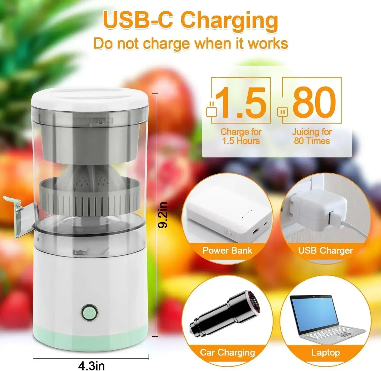 Portable Electric Juicer USB Charging Orange Lemon Fruit Blender Mini Household Juice Squeezer Mixer Citrus Juicer for Travel - AMULET RING STORE