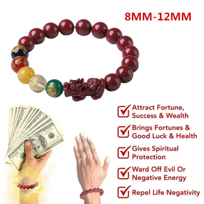 FengShui Pixiu Charms Cinnabar Bracelet Lucky Cinnabar Chain Chinese Fengshui Charm Bracelets Jewelry  Auspicious Juyun Beads
