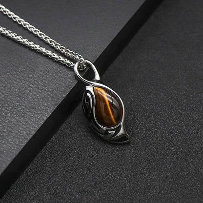 New Retro Silver Necklace for Men Natural Tiger Eye Stone Punk Style Unique Design Men's Long Chain Pendant Party Christmas Gift