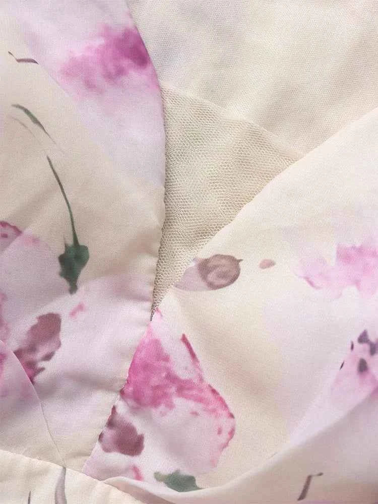 TOLEEN 2024 New Summer Casual Elegant V-Neck Slim Mesh Holiday Dresses Fashion Floral Printed Plus Size Womens Long Sleeve Dress